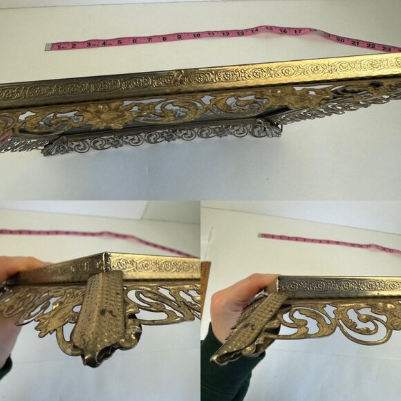 Vtg Gold Ornate Swirls Picture Wall Frame Metal Glass Broken Stand on Back READ - Picture 7 of 11